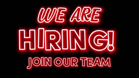 Sign WE ARE HIRING! JOIN OUR TEAM the glowing red neon. Stock Footage 202019725