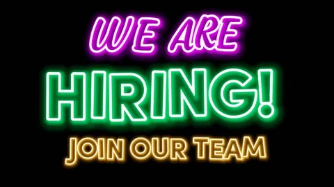 Sign WE ARE HIRING! JOIN OUR TEAM the glowing red neon. Stock Footage 202019739