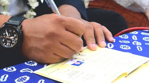 Sign on wedding certificate Stock Footage 120905954