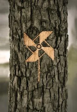 Sign windmill on the bark Stock Illustration
