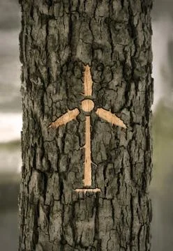 Sign windmill on the bark Stock Illustration