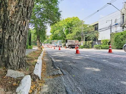 Signage on a cycle path. Stock Photos