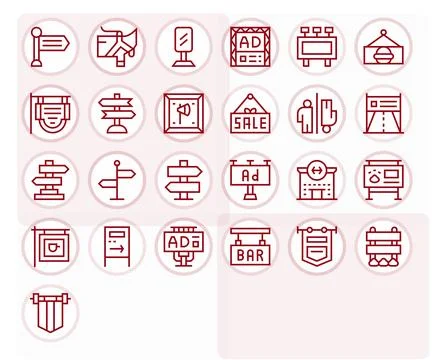Signage Digital Vector Pack containing 25 Detail Enhanced Regular Line High.. Ilustración de archivo