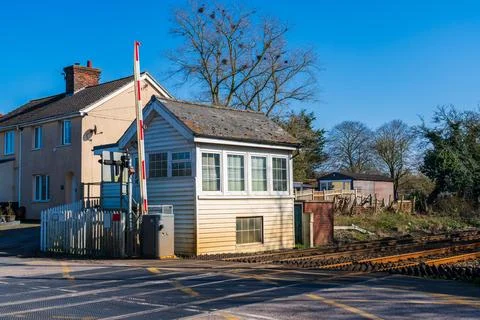 Signal box at a manually controlled level crossing in Cantley, Norwich UK Stock Photos