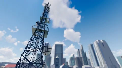 Signal coverage transmission of 5g network base station in science and Techn Stock Footage 171491917