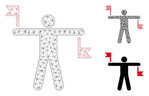 Signal Flags Vector Mesh Wire Frame Model and Triangle Mosaic Icon Stock-Illustration