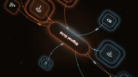 Signal Grid Neon Network Loop Animation Futuristic Technology Visualization Stock Footage 344104527