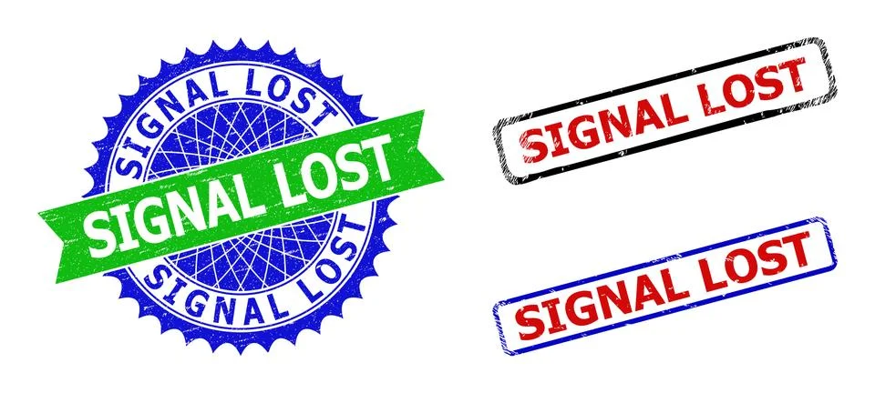 SIGNAL LOST Rosette and Rectangle Bicolor Stamps with Unclean Styles Illustrazione stock