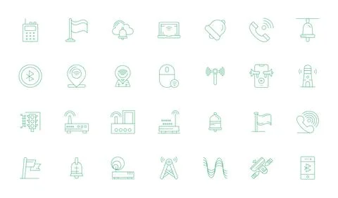 Signal Pixel Aligned Vector Set with 28 High Resolution Thin Line Icons Stock Illustration