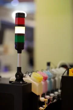 Signal stack lights on large format inkjet printer Stock Photos