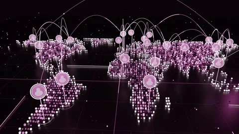 Signal starting pixel map assembling lit cubes in digital space rising pins Stock Footage 337964641