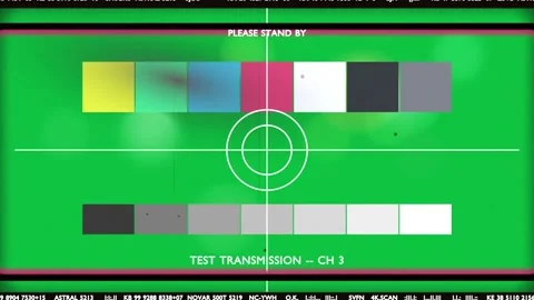 Signal starting retro test card staying fixed as bokeh blobs drifting on Stock Footage 340269526