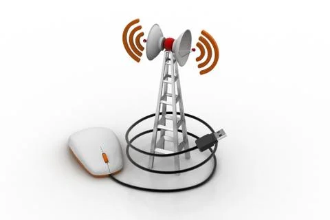 Signal tower connected with computer mouse Free Stock Illustration