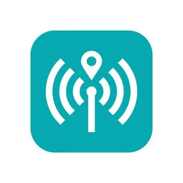 Signal tower icon with map location pin representing wireless communication.. Stock Illustration