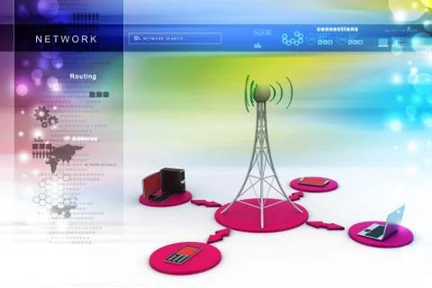 Signal tower with networking Stock Illustration