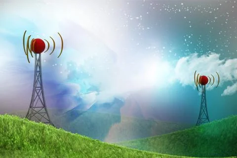 Signal tower with networking Stock Illustration