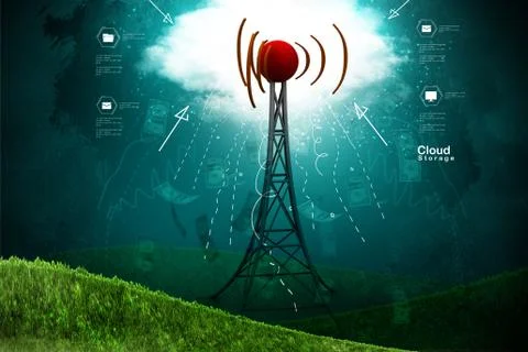 Signal tower with networking Stock Illustration