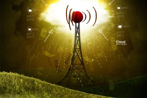 Signal tower with networking Stock Illustration
