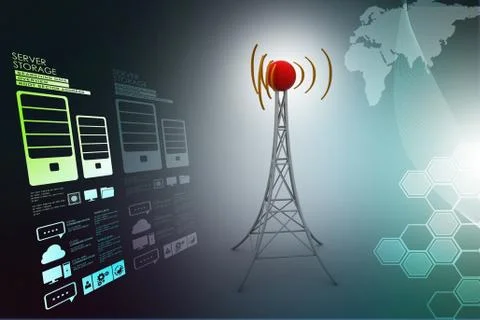 Signal tower with networking Stock Illustration