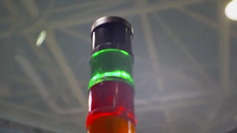 Signal Tower Stack Light at Machine in Factory Stock Footage 124259672