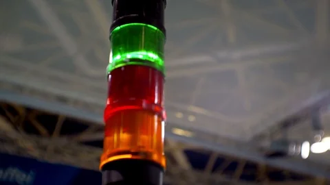 Signal Tower Stack Light at Machine in Factory Stock Footage 124259729