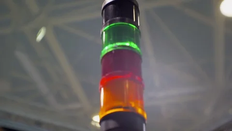 Signal Tower Stack Light at Machine in Factory Stock Footage 124260748