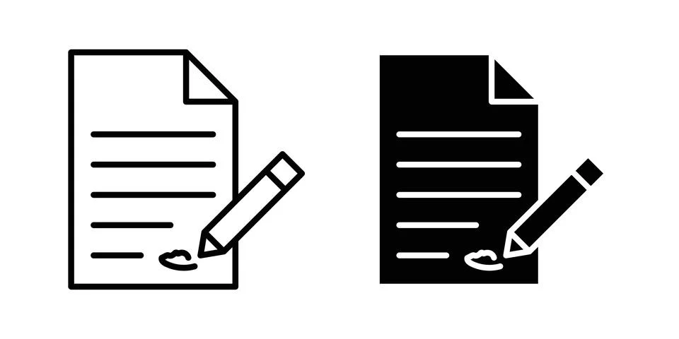 Signature icon solid, line, and editable vector set. Stock Illustration