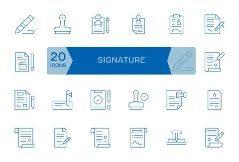 Signature Vector Icon Collection featuring 24 Editable 64x64 Thin Line Design Stock Illustration
