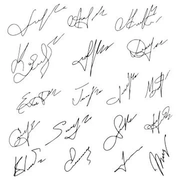 Signatures set, hand drawn. Vector sign collection Stock Illustration