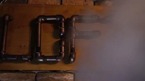 Signboard of the bar on which the loft is written. Inscription from metal pipes 스톡 동영상 88531841