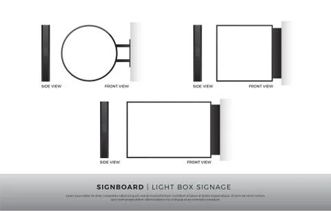 Signboard Blank Round, Square, Rectangle lightbox signage Mockup Template Stock Illustration