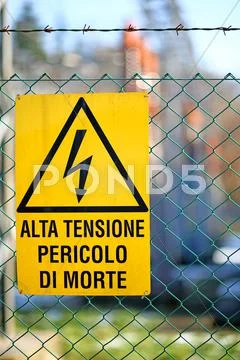 Signboard of danger high voltage in power plant Stock Photos