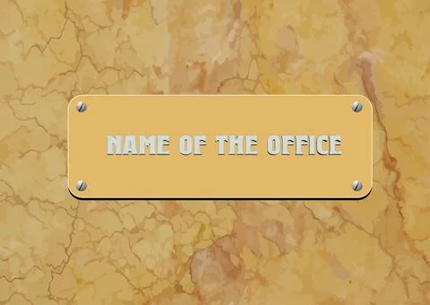 Signboard of the office on marble texture background. Stock Illustration