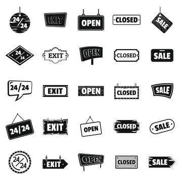 Signboards with text Design Elements icons set in silhouette style Stock-Illustration