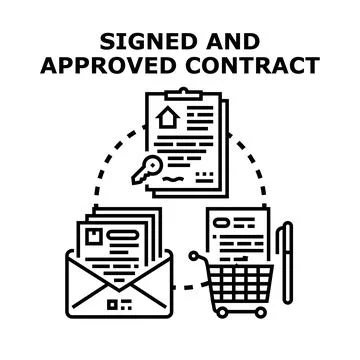 Signed approved contract agreement document concept Stock Illustration