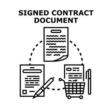 Signed contract document agreement and business deal icon Stock-Illustration