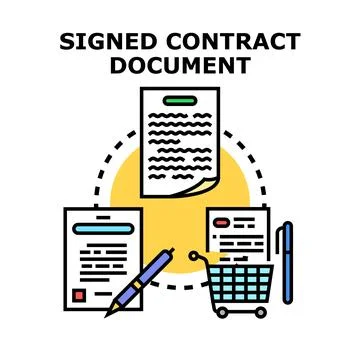 Signed contract document agreement and business deal icon Ilustración de archivo