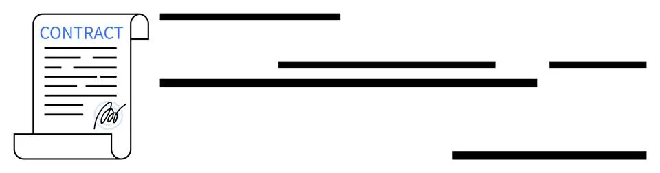 A signed contract document on a scroll with horizontal lines highlighting imp Stock Illustration