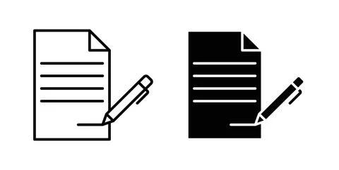 Signed contract icon collection in black, Line icons, flat symbols Stock Illustration