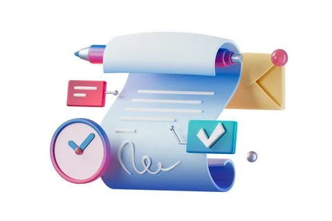 Signed deal contract 3d rendered illustration Stock Illustration