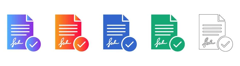 Signed Document and Approval Icon Set 스톡 일러스트