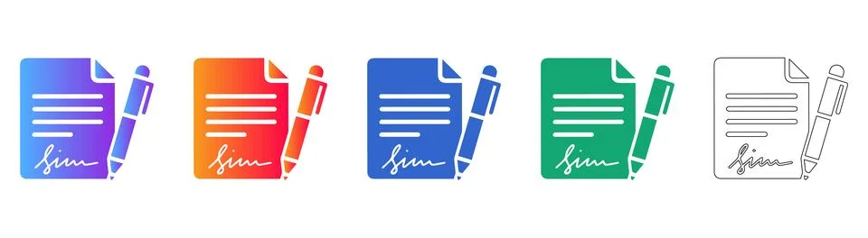 Signed Document and Pen Icons Set Stock Illustration