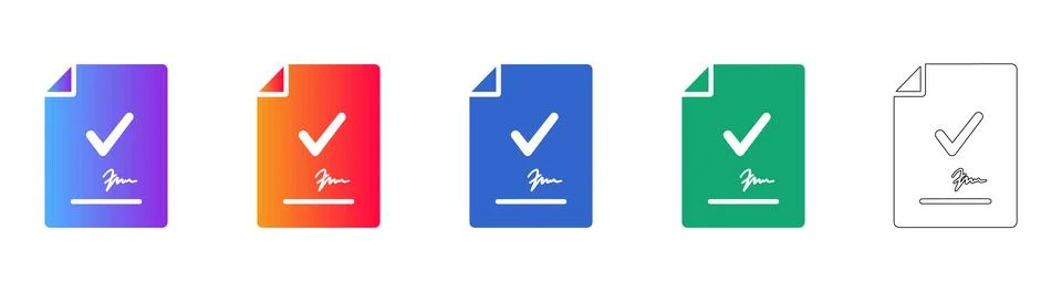 Signed Document Approval Icons Stock Illustration