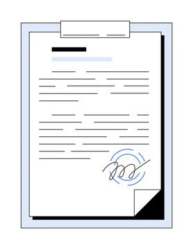 Signed Document on Clipboard Symbol of Agreement, Administrative Tasks, and.. Stock Illustration