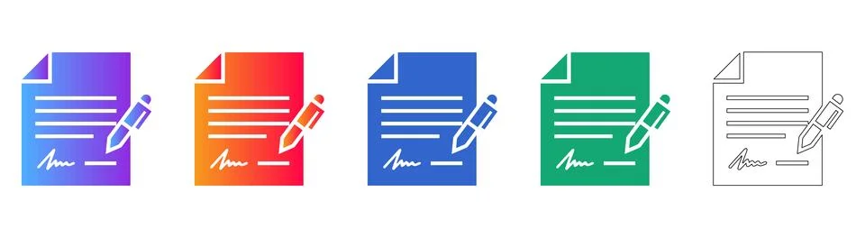 Signed Document Contract Gradient Icon Set イラスト素材