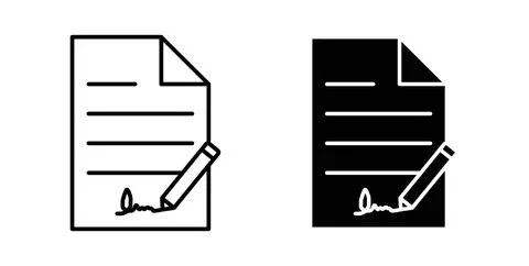 Signed document icon in black and white. vector icon pack for websites Stock Illustration