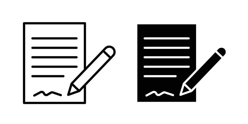 Signed document icon black vector isolated on white Stock Illustration