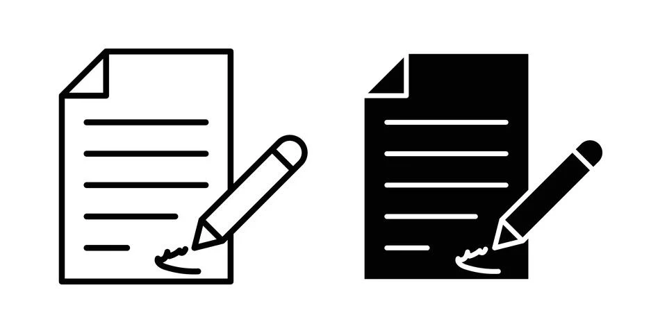 Signed document icon solid, line, and editable vector set. Stock Illustration