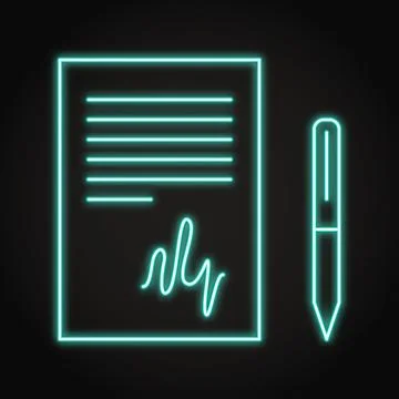 Signed document neon icon Stock Illustration