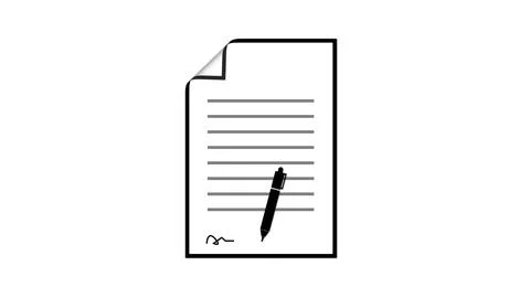 Signed document with a pen, symbolizing contract agreement on white backgroun Stock Illustration